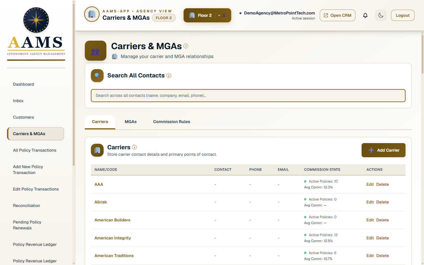Agency carrier management
