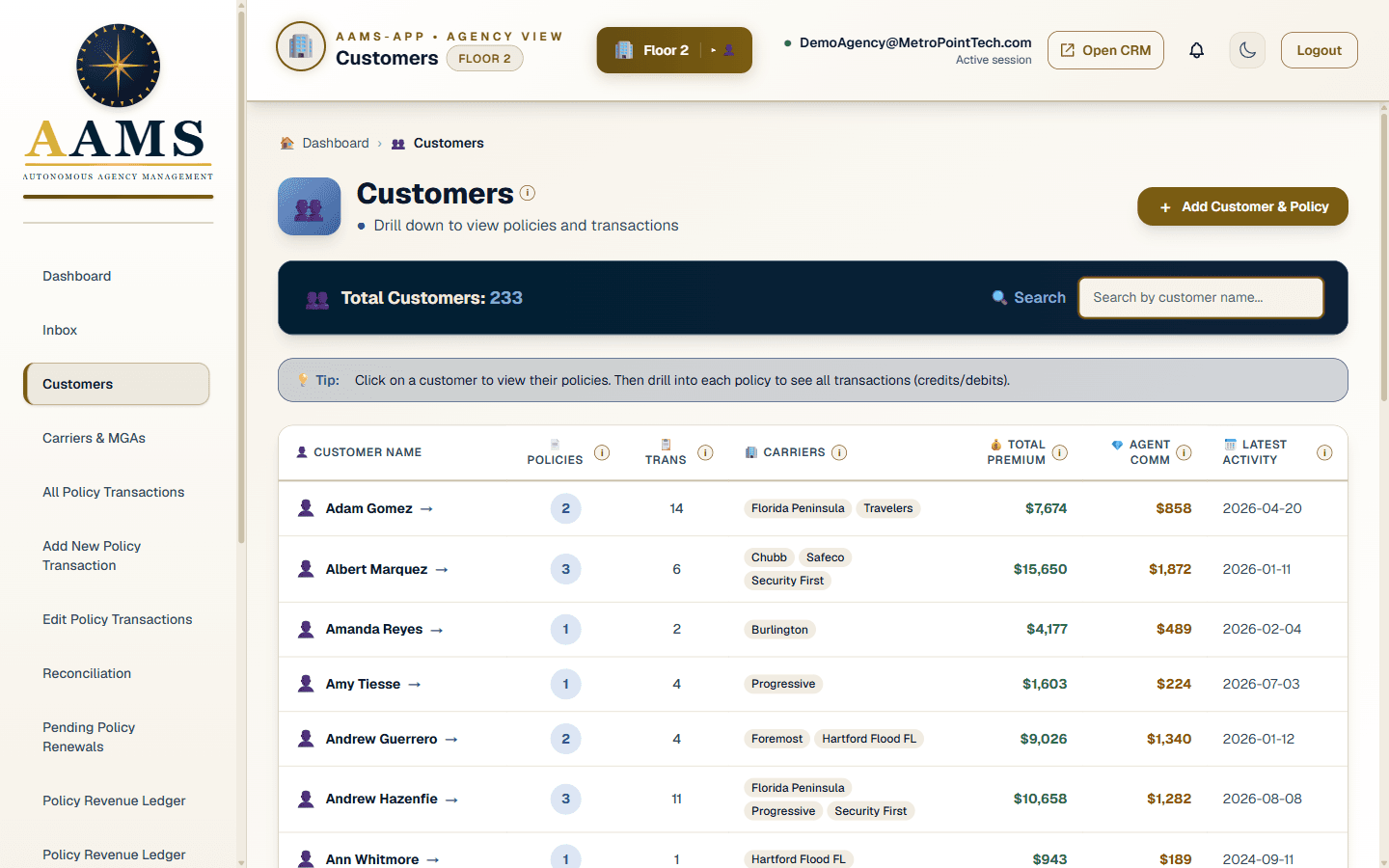 Agency customer management
